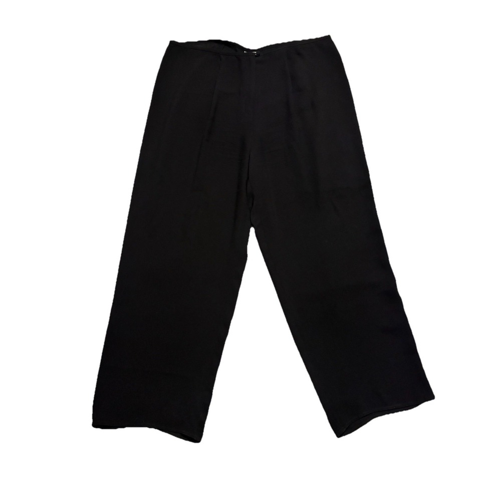 Eileen Fisher Sz Large Wide Leg 100% Silk Trousers Minimalist Sheer Black Pants